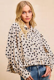 BiBi Crinkle Polka Dot Ruffled Hem Button Up Shirt Top - Trendsi - Flyclothing LLC