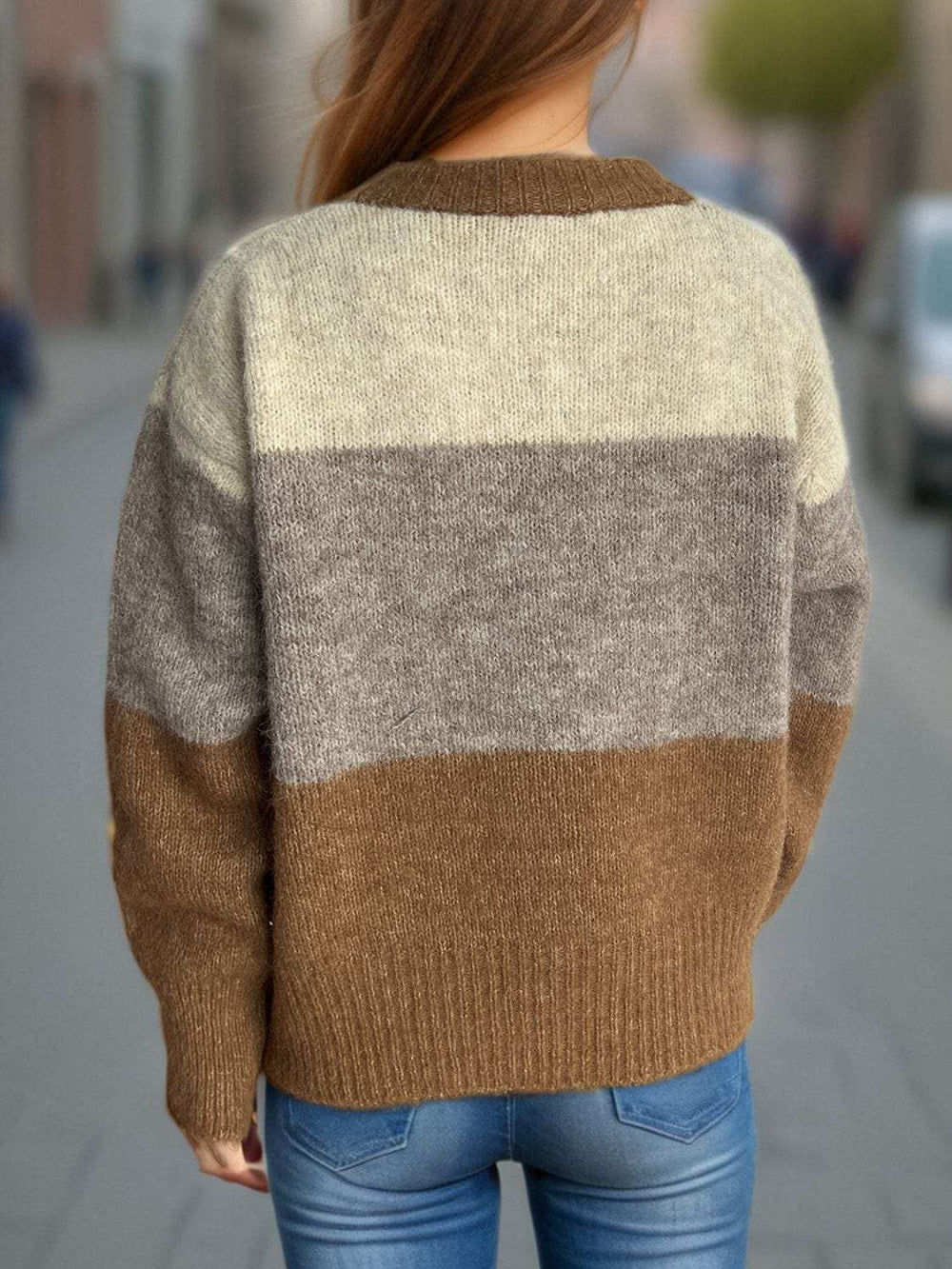 Color Block Round Neck Button Up Cardigan - Trendsi - Flyclothing LLC