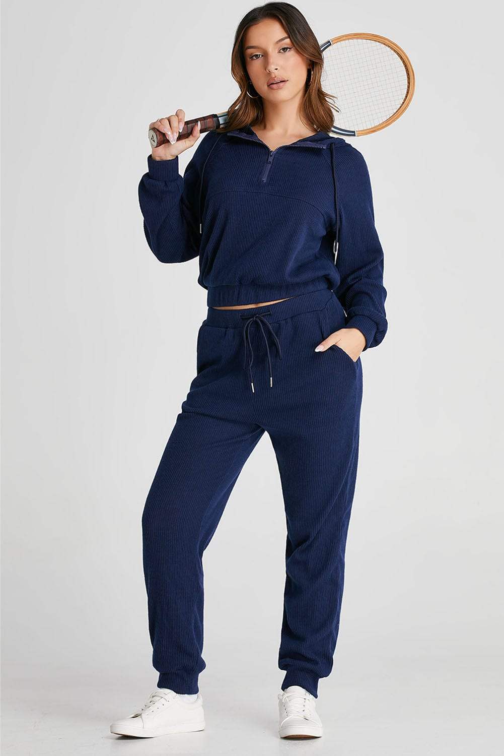 Drawstring Half Zip Hoodie and Joggers Active Set - Trendsi - Flyclothing LLC