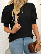 Mandy Mock Neck Puff Sleeve Sweater - Trendsi - Flyclothing LLC