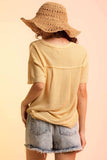 Waffle-Knit Notched Half Sleeve T-Shirt - Trendsi - Flyclothing LLC