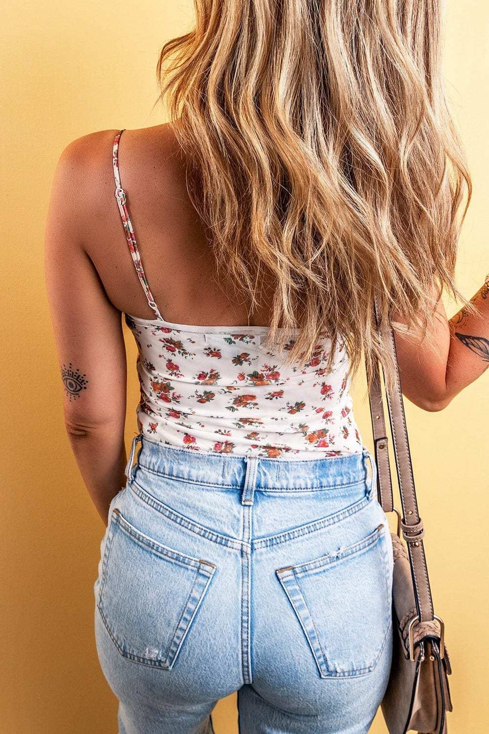 Floral Frilled Trim Spaghetti Straps Bodysuit - Trendsi - Flyclothing LLC
