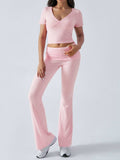 Devine Short Sleeve Top and Bootcut Legging Set - Trendsi - Flyclothing LLC