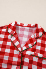 Plaid Collared Neck Long Sleeve Top and Pants Set - Trendsi - Flyclothing LLC