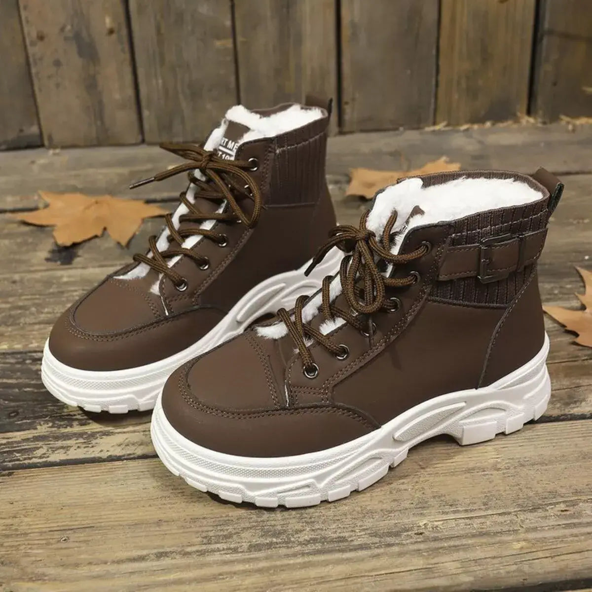 Plush Lining Lace Up Boots - Trendsi - Flyclothing LLC
