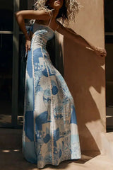 Cutout Back Printed Square Neck Maxi Dress - Trendsi - Flyclothing LLC