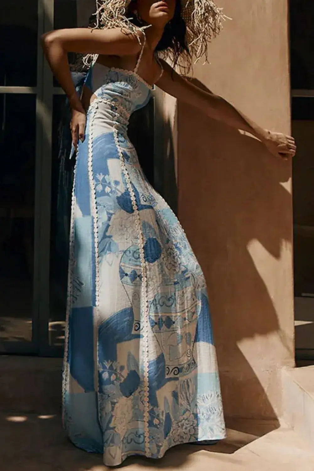 Cutout Back Printed Square Neck Maxi Dress - Trendsi - Flyclothing LLC
