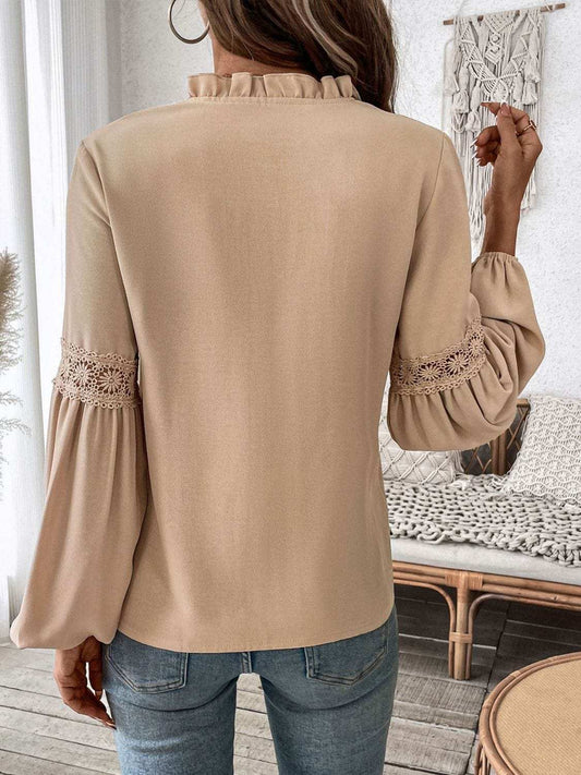 Perfee Frill Tie Neck Long Sleeve Blouse - Trendsi - Flyclothing LLC