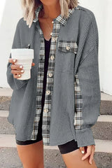 Plaid Button Down Collared Jacket - Trendsi - Flyclothing LLC