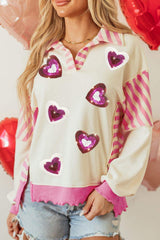 Valentine’s Day Sequin Heart Pattern Long Sleeve Sweatshirt - Trendsi - Flyclothing LLC