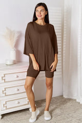 Basic Bae Full Size Soft Rayon Three-Quarter Sleeve Top and Shorts Set - ShopBasicbae - Flyclothing LLC