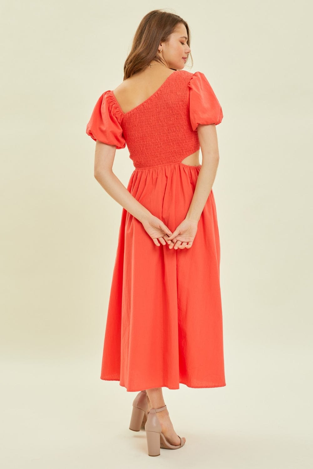 HEYSON Smocked Cutout Midi Dress - Trendsi