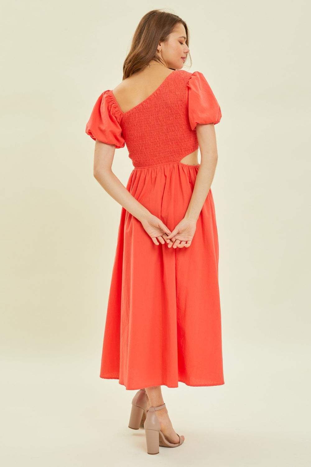 HEYSON Smocked Cutout Midi Dress - Trendsi - Flyclothing LLC