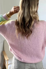V Neck Drop Shoulder Patchwork Regular Wash Knitwear Cardigan - Trendsi - Flyclothing LLC