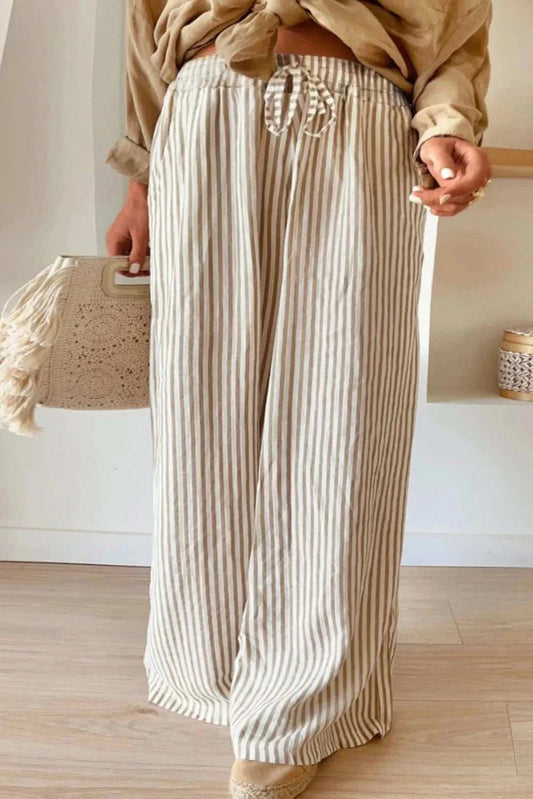 Plus Size Striped Wide Leg Pants - Trendsi - Flyclothing LLC