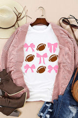 Football & Bow Round Neck Short Sleeve T-Shirt - Trendsi - Flyclothing LLC