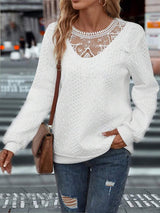 Lace Detail Round Neck Long Sleeve Top - Trendsi - Flyclothing LLC