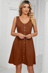 Buttoned Wide Strap Mini Dress - Trendsi - Flyclothing LLC