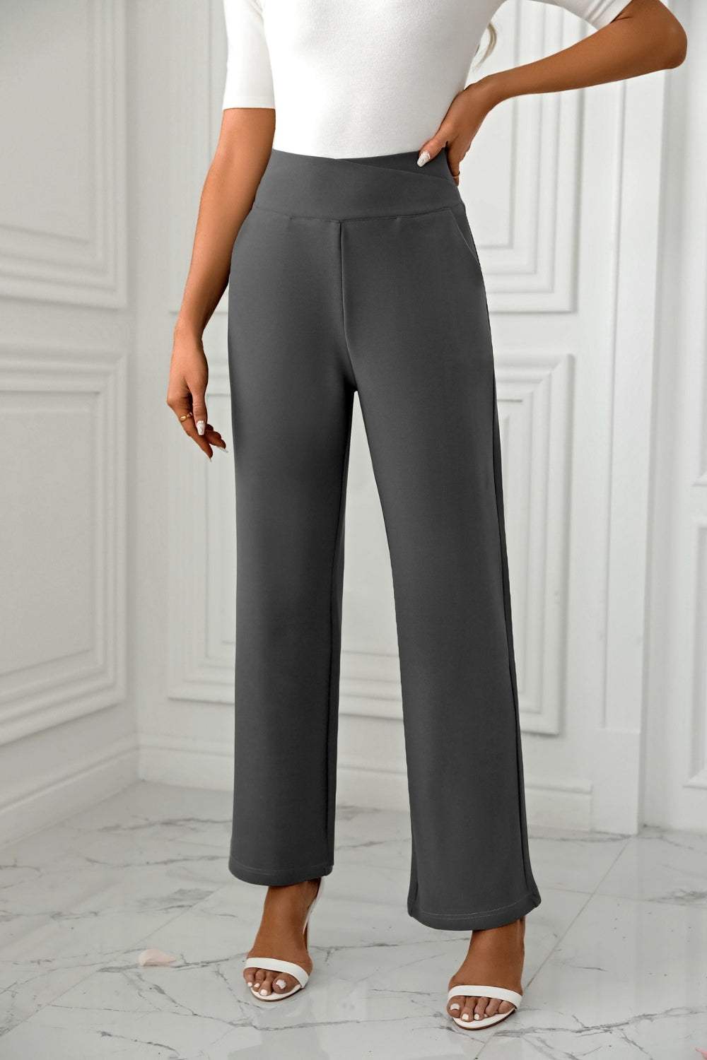 High Waist Straight Leg Pants - Trendsi - Flyclothing LLC