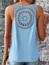 Eyelet Lace Trim V-Neck Tank Top - Trendsi - Flyclothing LLC
