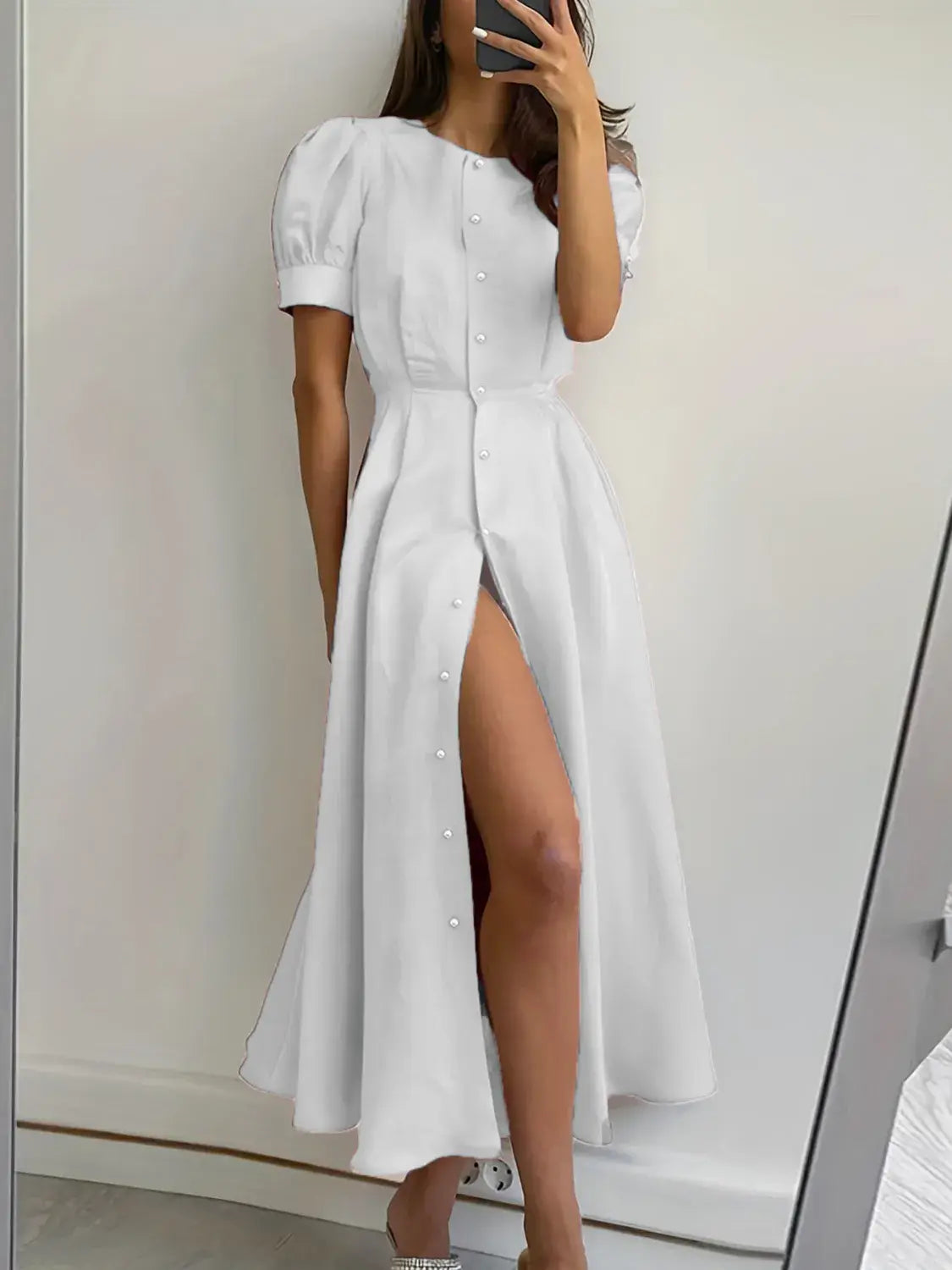 Button Down Short Sleeve Dress - Trendsi - Flyclothing LLC