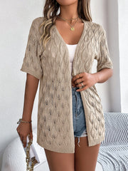 Openwork Open Front Short Sleeve Cardigan - Trendsi
