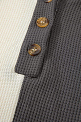 Waffle-Knit Two-Tone Long Sleeve Hoodie - Trendsi - Flyclothing LLC
