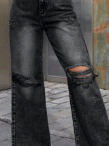Distressed Wide Leg Jeans with Pockets - Trendsi - Flyclothing LLC