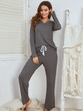 Notched Long Sleeve Top and Pants Set - Trendsi