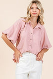 Mittoshop Airflow Short Bubble Sleeve Button Down Shirt - Trendsi