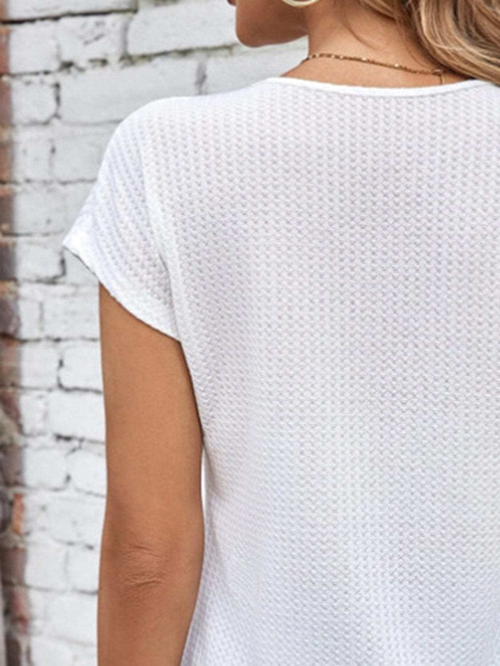 V-Neck Cap Sleeve Blouse - Trendsi - Flyclothing LLC