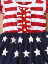 Striped & Stars Ruffled Round Neck Cap Sleeve Dress - Trendsi - Flyclothing LLC