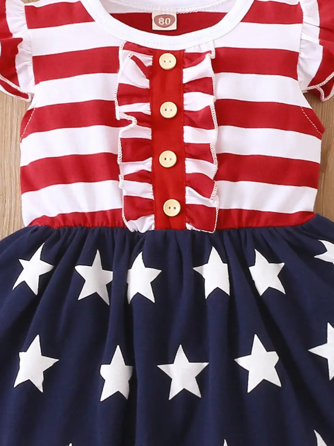 Striped & Stars Ruffled Round Neck Cap Sleeve Dress - Trendsi - Flyclothing LLC