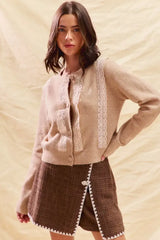 SO ME Front Lace Trim Button Cardigan Sweater - Trendsi - Flyclothing LLC