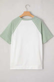 Color Block Raglan Short Sleeve Half Buttons High Low T Shirt - Trendsi - Flyclothing LLC