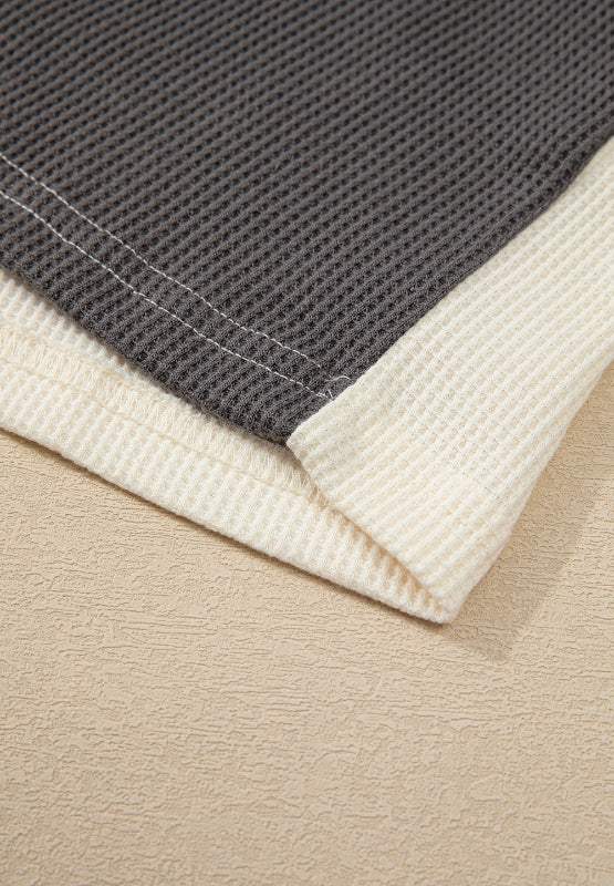Waffle-Knit Two-Tone Long Sleeve Hoodie - Trendsi - Flyclothing LLC