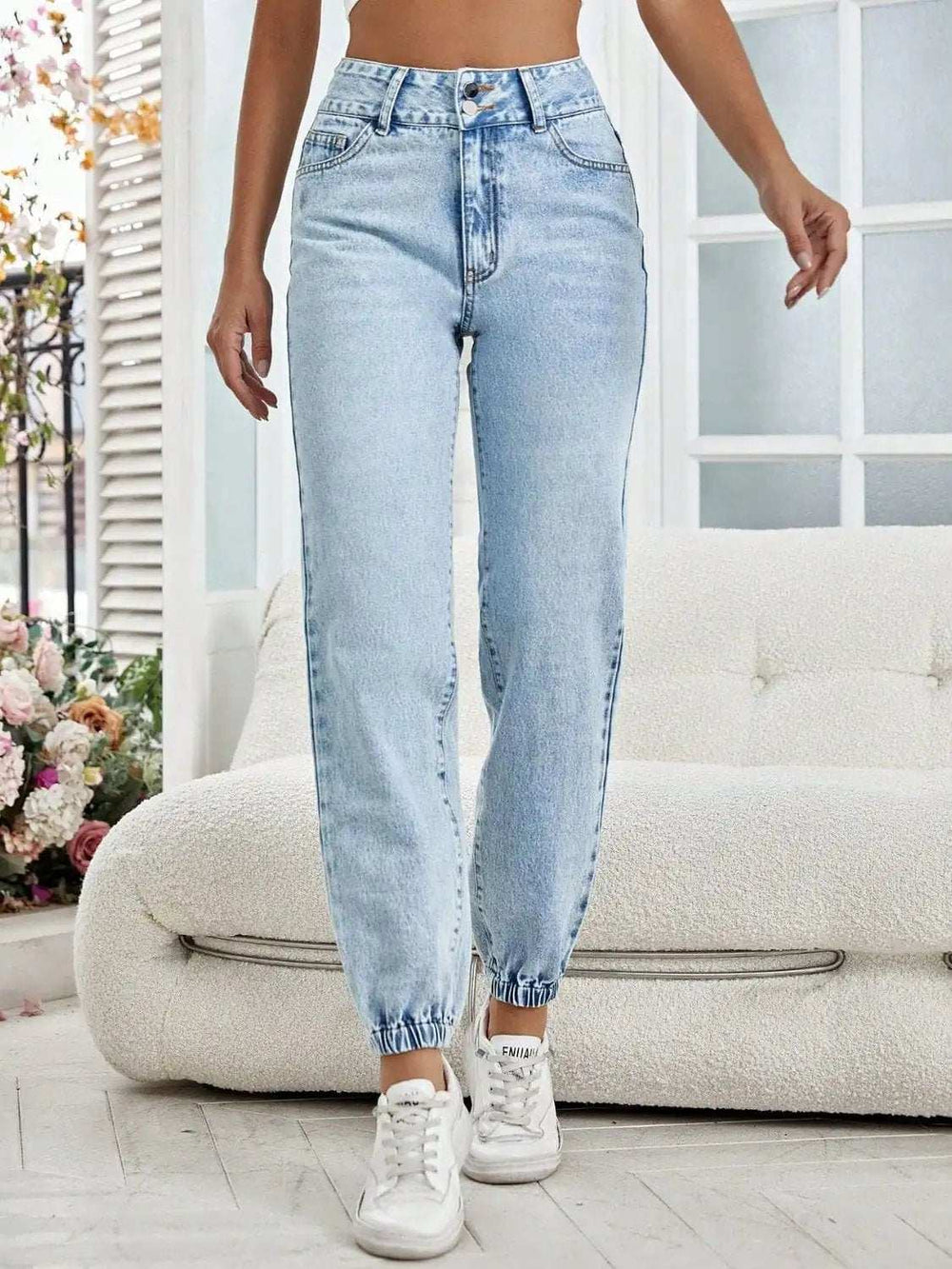 High Waist Jeans with Pockets - Trendsi - Flyclothing LLC
