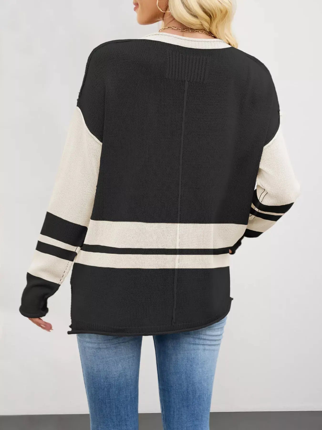 Color Block Side Slit Sweater - Trendsi - Flyclothing LLC