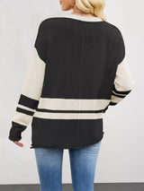 Color Block Side Slit Sweater - Trendsi - Flyclothing LLC