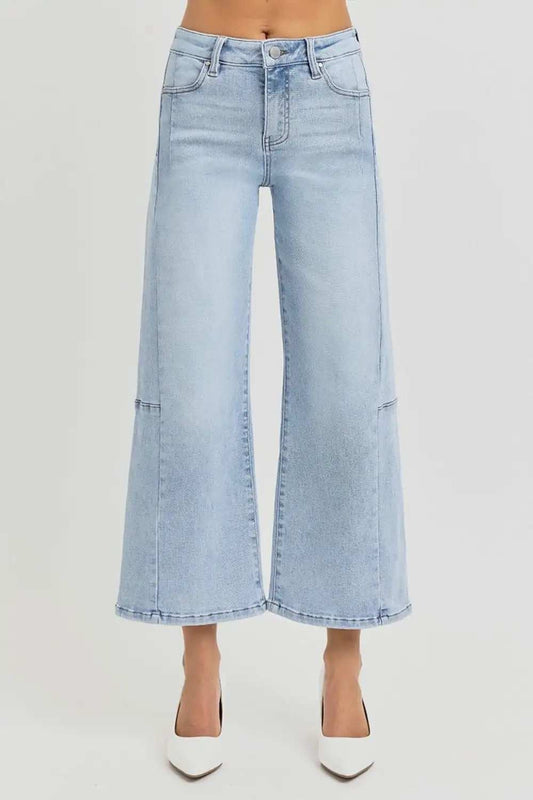 RISEN Full Size High Rise Seamed Detail Wide Leg Crop Jeans - Trendsi - Flyclothing LLC