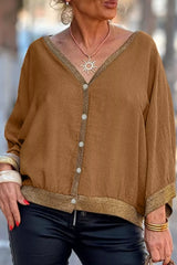 V-Neck Button Up Shirt - Trendsi - Flyclothing LLC