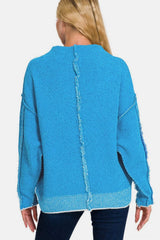 Zenana Exposed Seam Mock Neck Long Sleeve Sweater - Trendsi - Flyclothing LLC