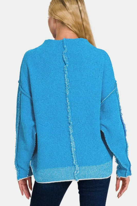Zenana Exposed Seam Mock Neck Long Sleeve Sweater - Trendsi - Flyclothing LLC