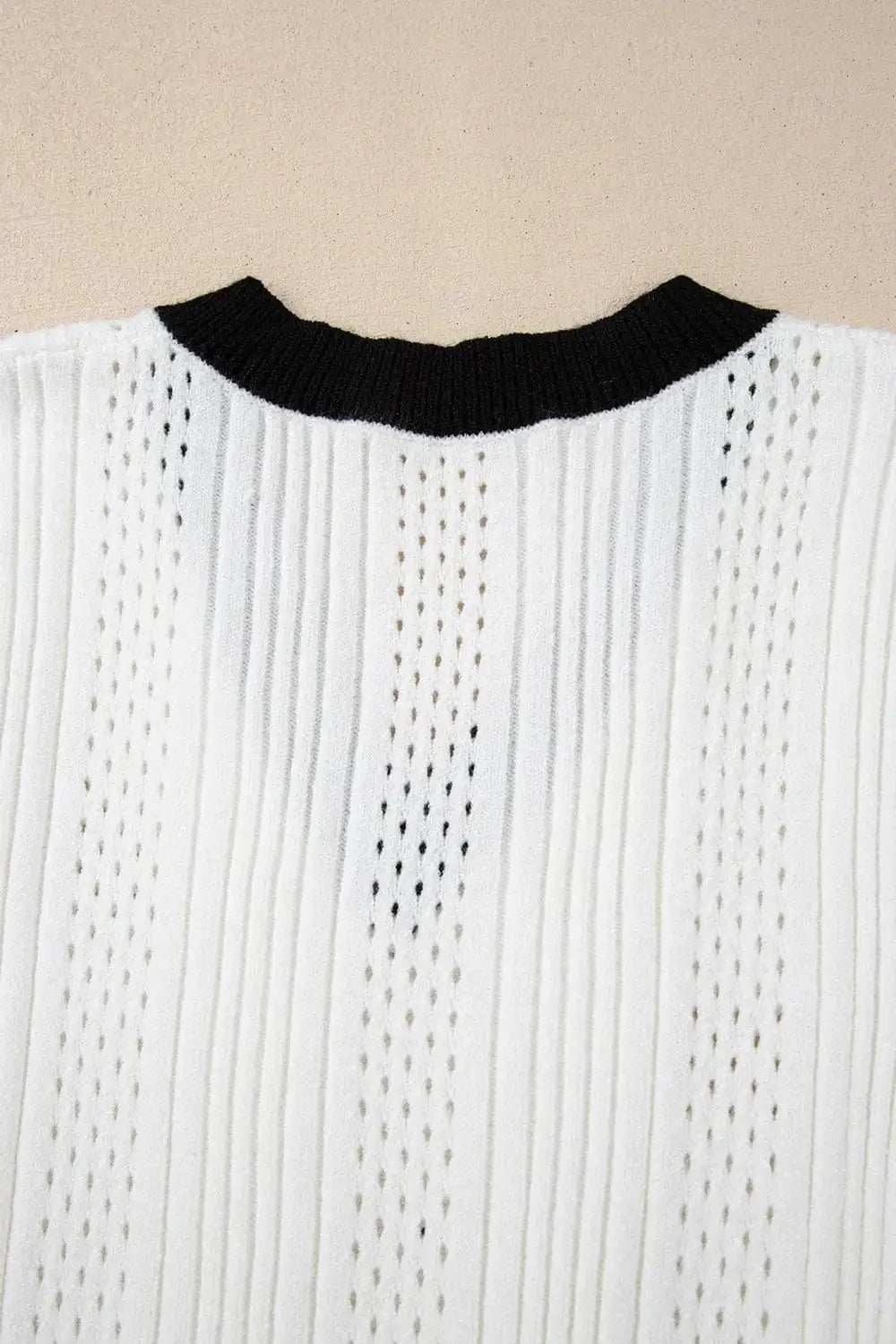 Contrast Trim Eyelet Knit V Neck Sweater Vest - Trendsi - Flyclothing LLC