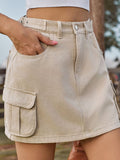 Adjustable Waist Denim Skirt with Pockets - Trendsi