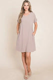 BOMBOM V-Neck Short Sleeve Dress with Pockets - Trendsi