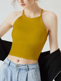 Grecian Neck Cropped Tank with Chest Pads - Trendsi - Flyclothing LLC