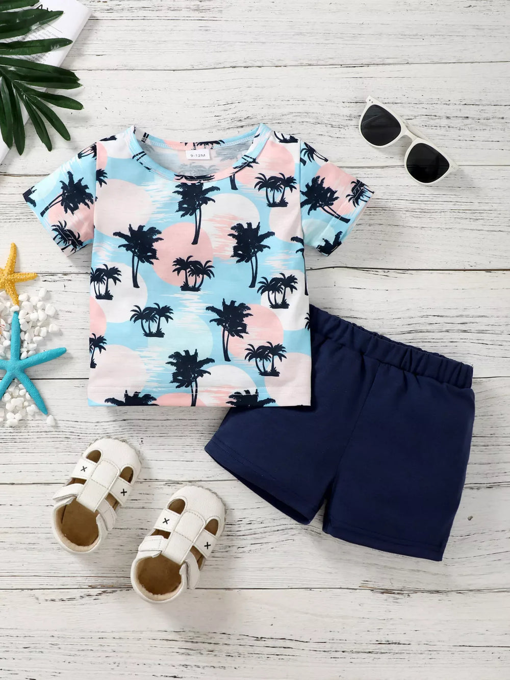 Children's Tropical Palm Tree Print Outfit Set - Trendsi - Flyclothing LLC