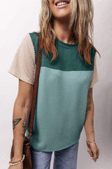 Color Block Round Neck Short Sleeve T-Shirt - Trendsi - Flyclothing LLC