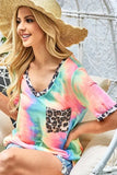 BiBi Tie Dye Print V Neck Top With Front Patch Pocket - Trendsi - Flyclothing LLC